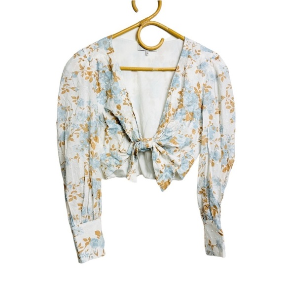 WAYF 100% cotton tie front crop blouse - Picture 2 of 9